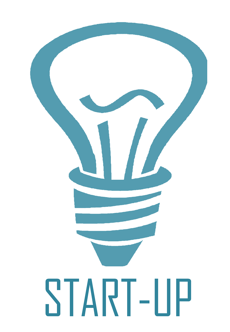 A stylized light bulb icon with the word "START-UP" below it in blue
