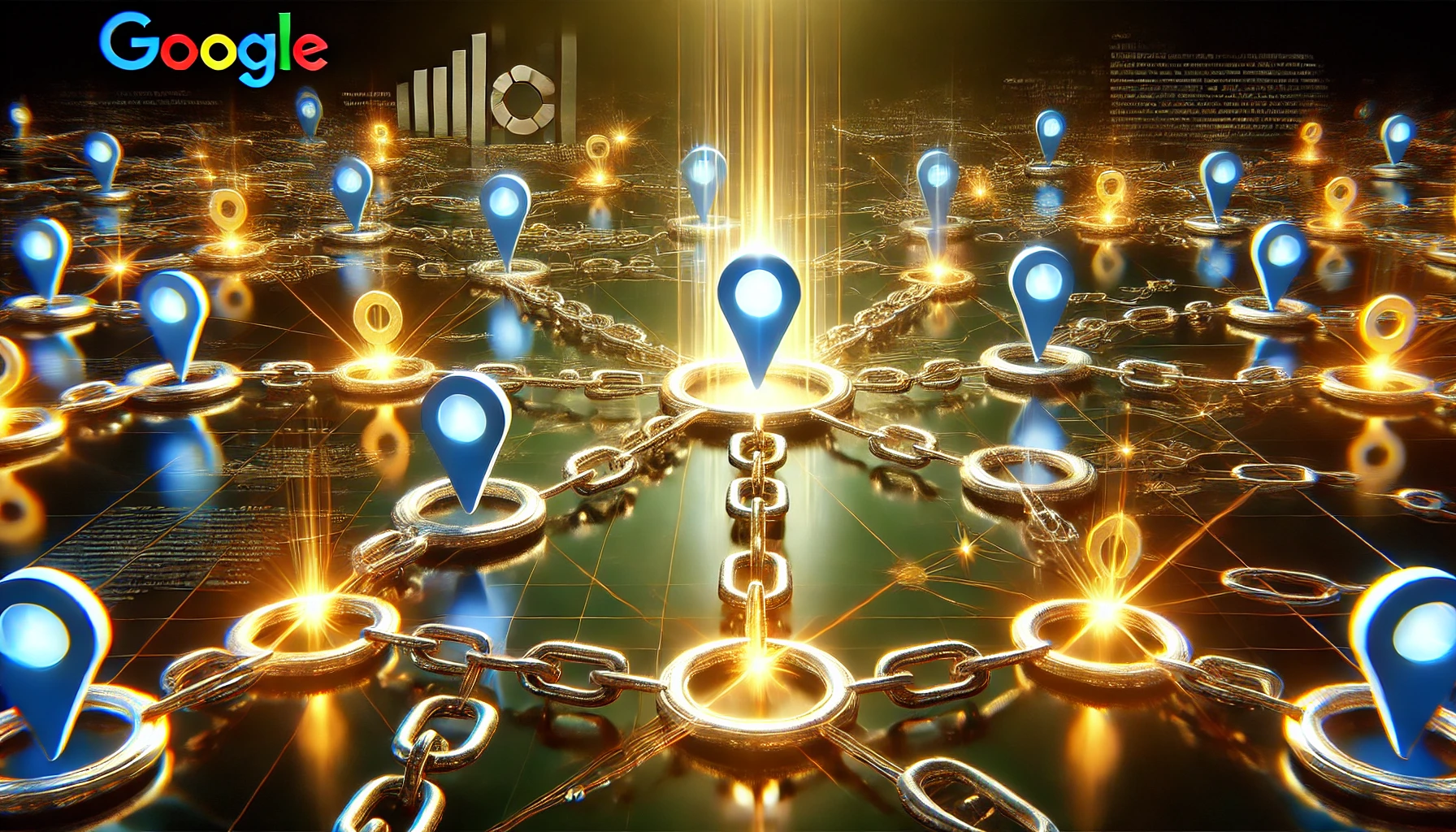An SEO strategy illustration showing Link Building with interconnected websites and backlinks