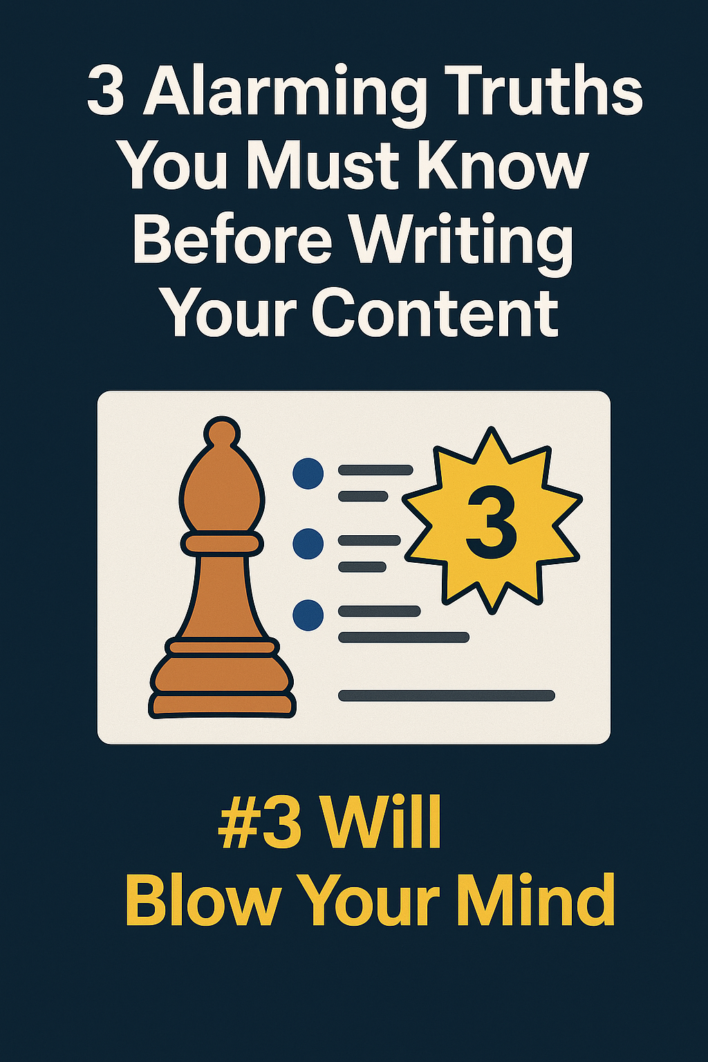 Illustrated content strategy graphic with a chess piece, bullet points, and a bold number three symbolising SEO insights.